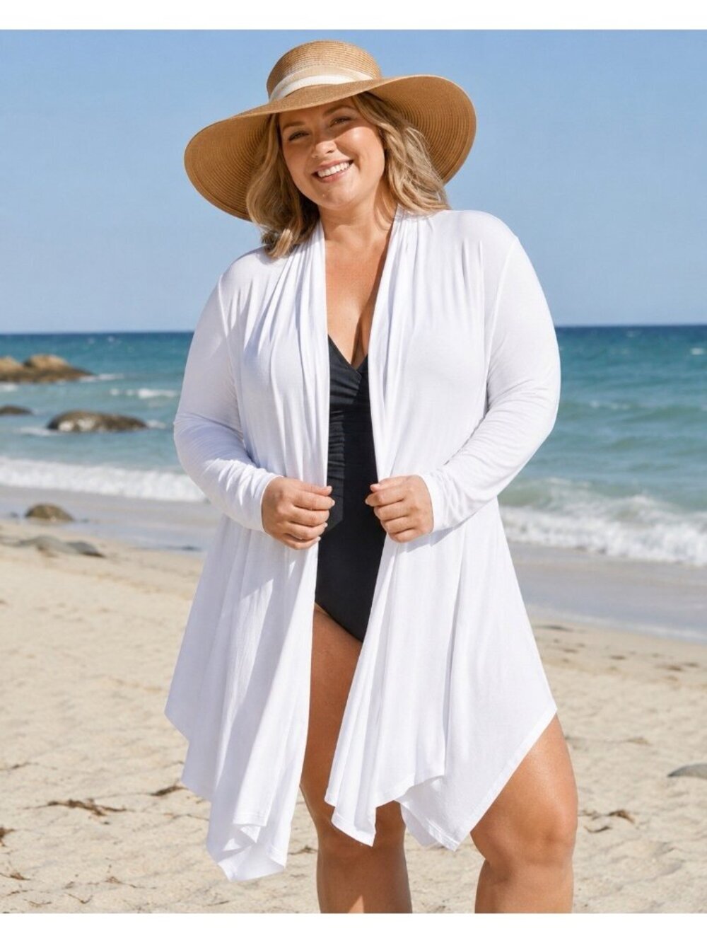 Magellans Womens Sun Protection Cardigan Wrap Sz Large XL White Packable UPF 30+